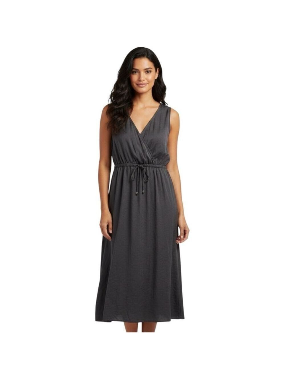 Swimsuits For All Charcoal Grey Black Wrap Midi Dress Coverup 10 12